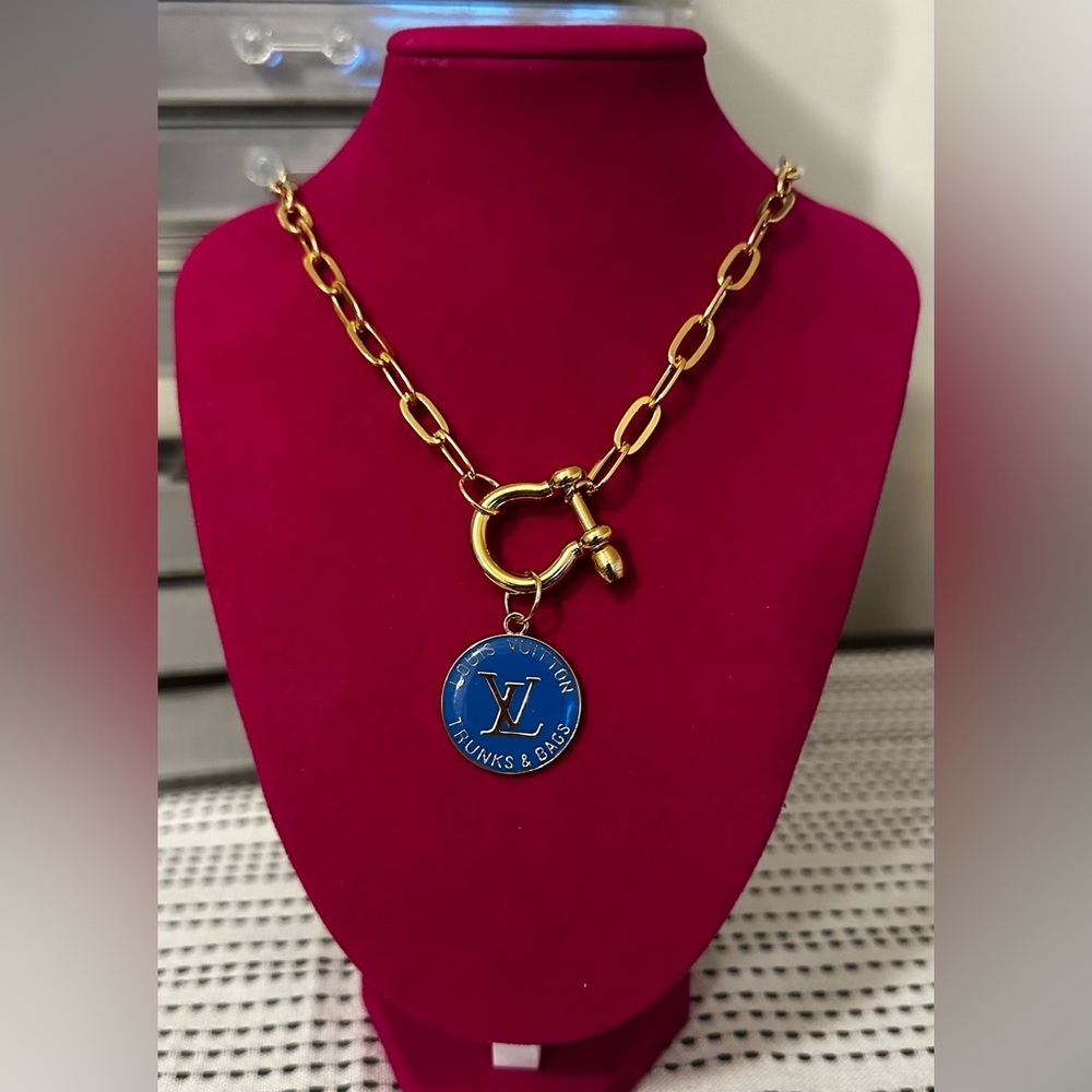 Re-purposed LV zipper pull charm necklace